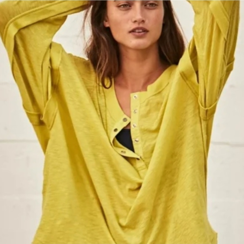 Free People Movement Yellow Long Sleeve Henley Top